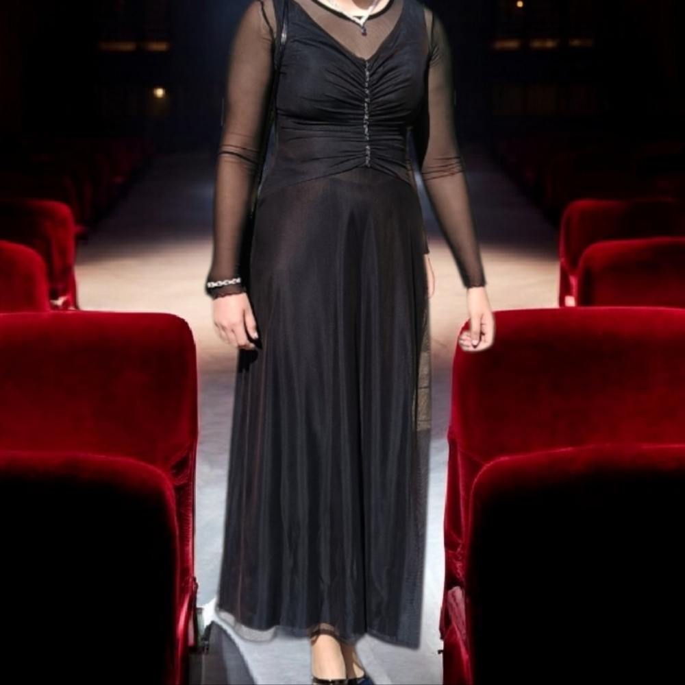 M🖤Evening Prom Cocktail Elegant Black Maxi Dress with Back Lace 🖤 Goth Emu - Picture 11 of 11